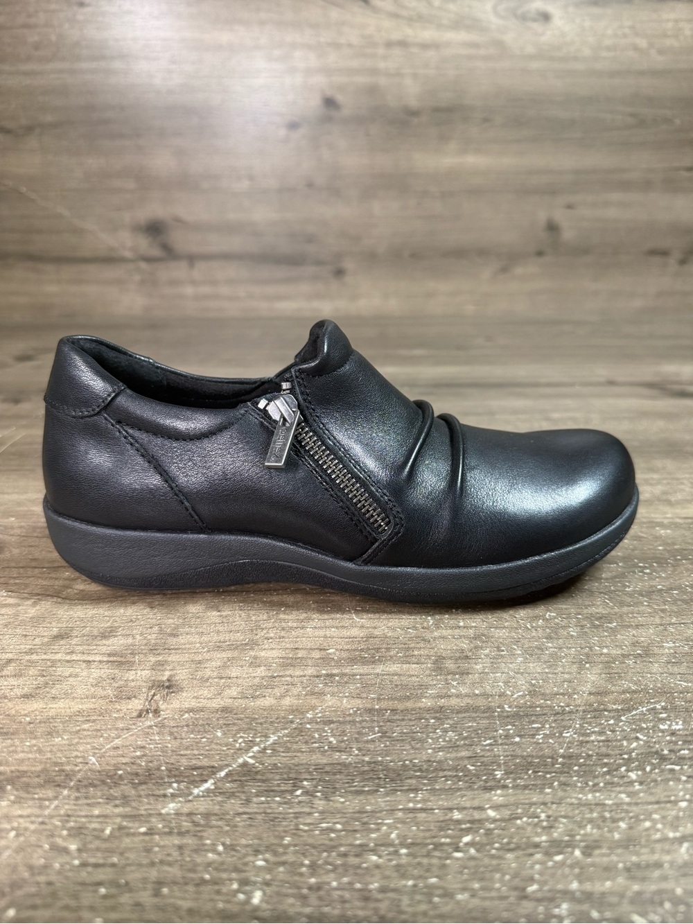Aetrex Katie DM550 Womens 7.5-8 Black Leather Comfort Shoes Side Zip EU 38